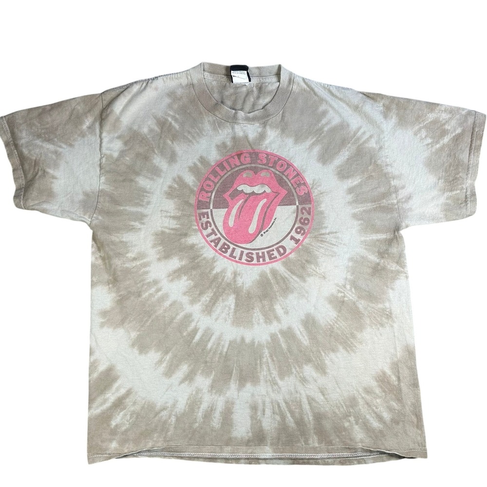Anthill Trading Rolling Stones Tie Dye Graphic T-Shirt Tan Pink Mens L 2005
